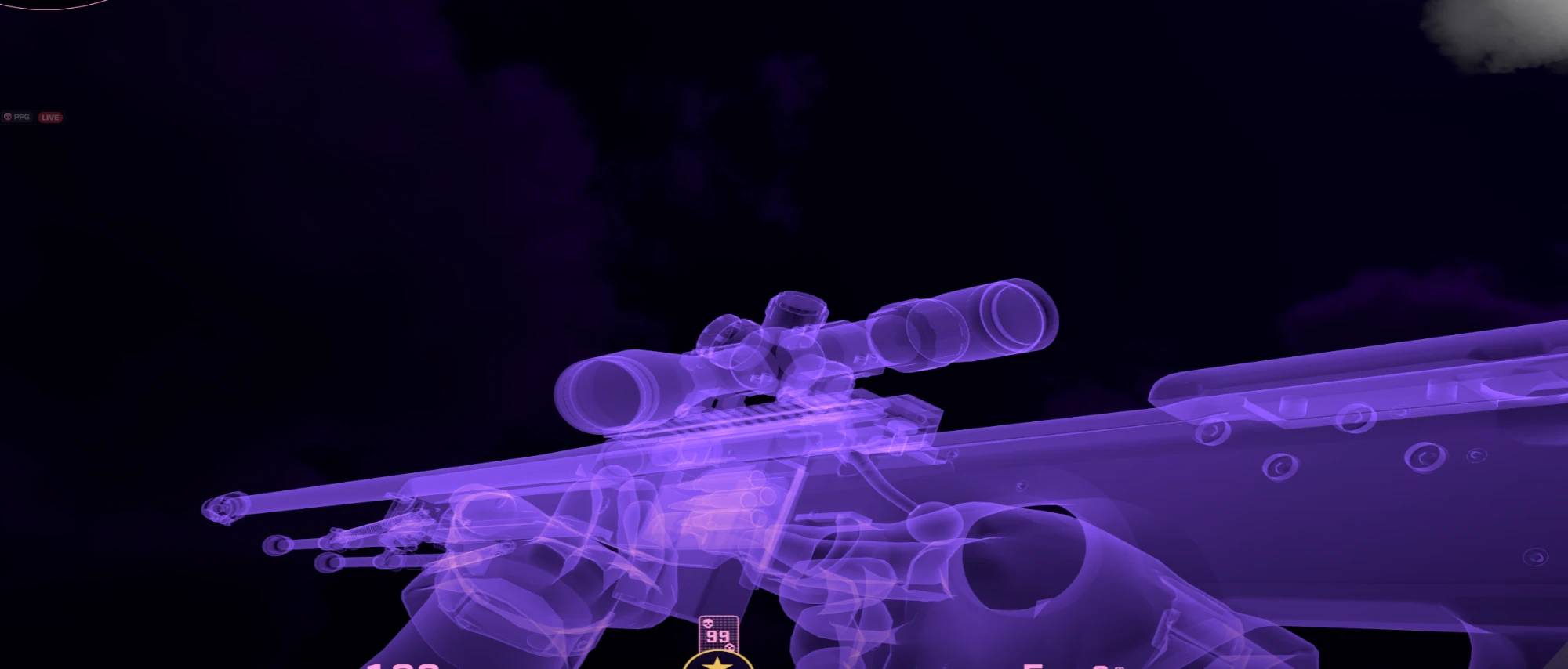 See through chams on an AWP, every part of the rifle visible in violet.